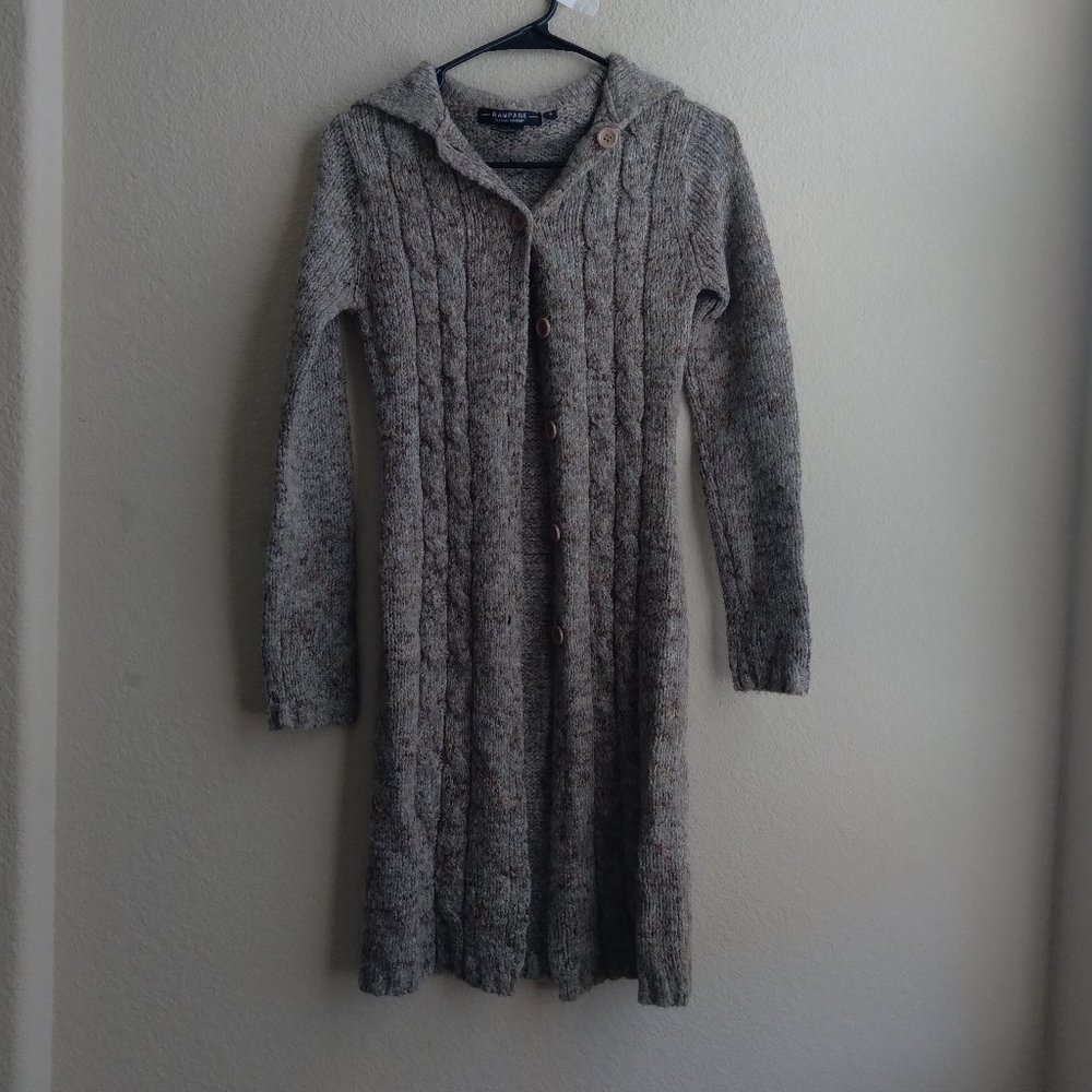 Vintage Y2K Rampage Wool Blend Gray Long Cardigan with Cable Knit Detail Size S